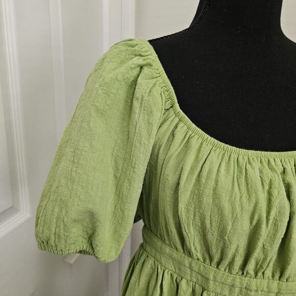 Hesperus Lime Green Mini Dress Puff Sleeves Semi Backless Size M - Picture 3 of 11
